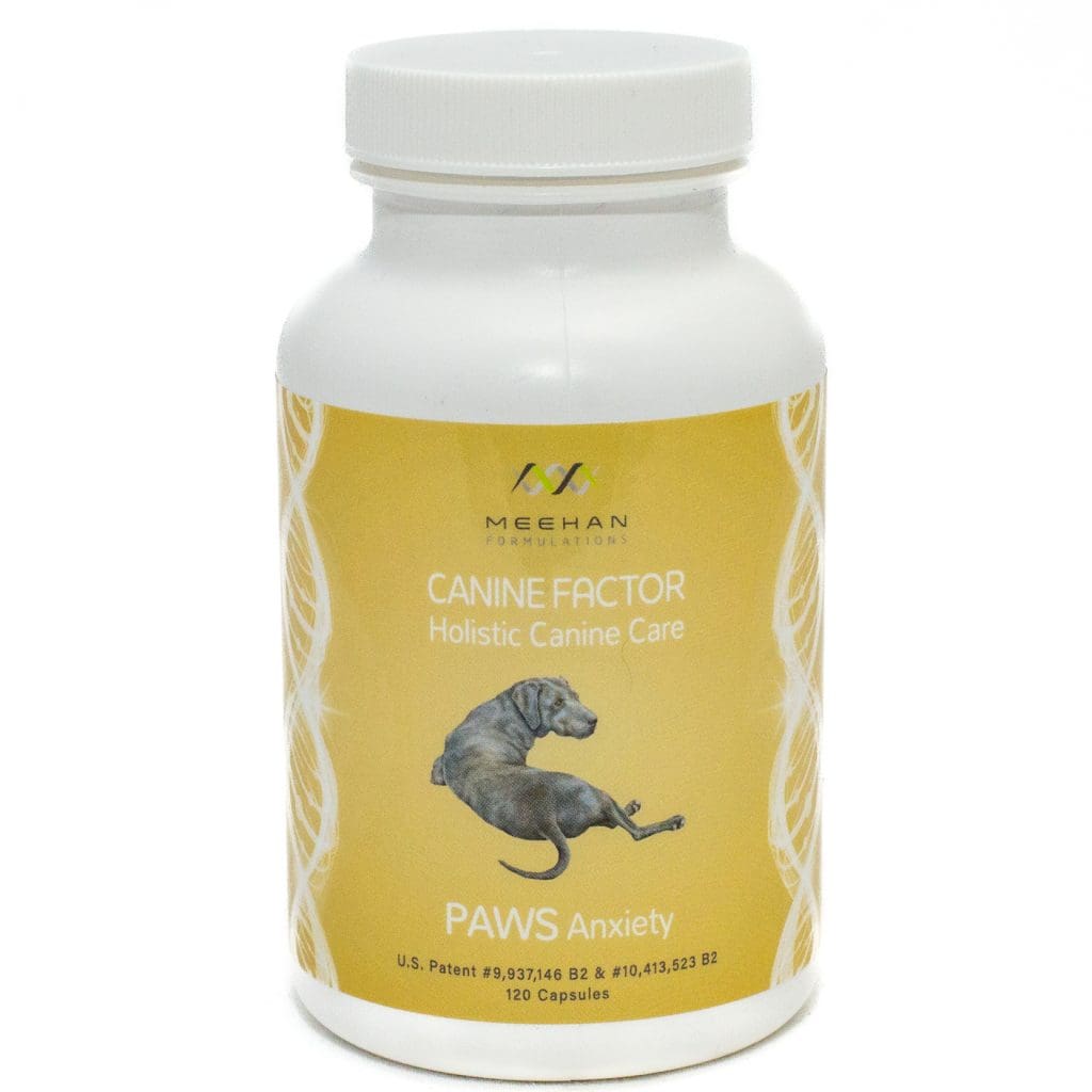 paw anxiety pet supplement bottle yellow label