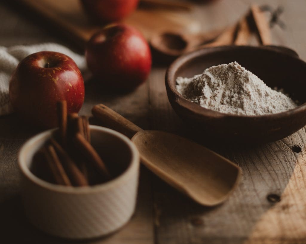 ingredients for Kevin Meehan's healthy apple pie cinnamon whole wheat flour and apples